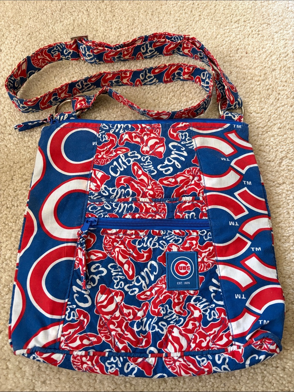 Chicago Cubs MLB Red, White & Blue Fabric Crossbody Bag with Adjustable Strap